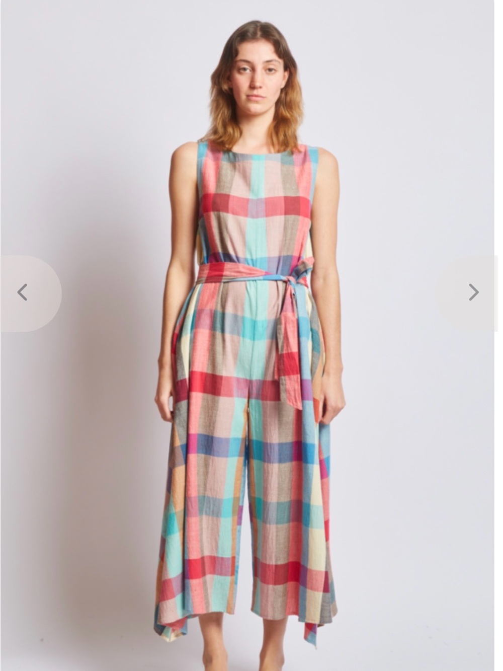 Sleeveless Multicolor Plaid Wide-Leg Jumpsuit - Picture 3 of 13